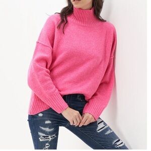 NWT Vince Camuto Relaxed Fit Turtleneck Sweater Pop Pink Women’s Size S
